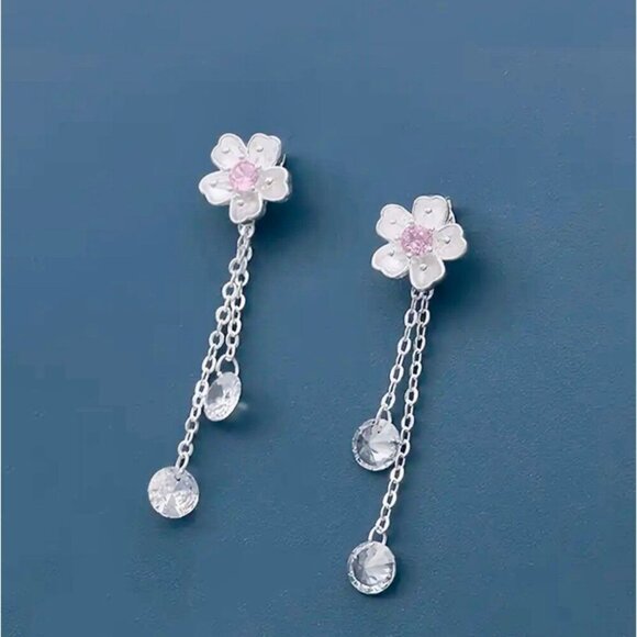 Sterling Silver Cherry Blossom Earrings - Picture 2 of 4
